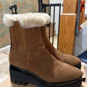 DKNY Brown Suede Winter Boots with Faux Fur